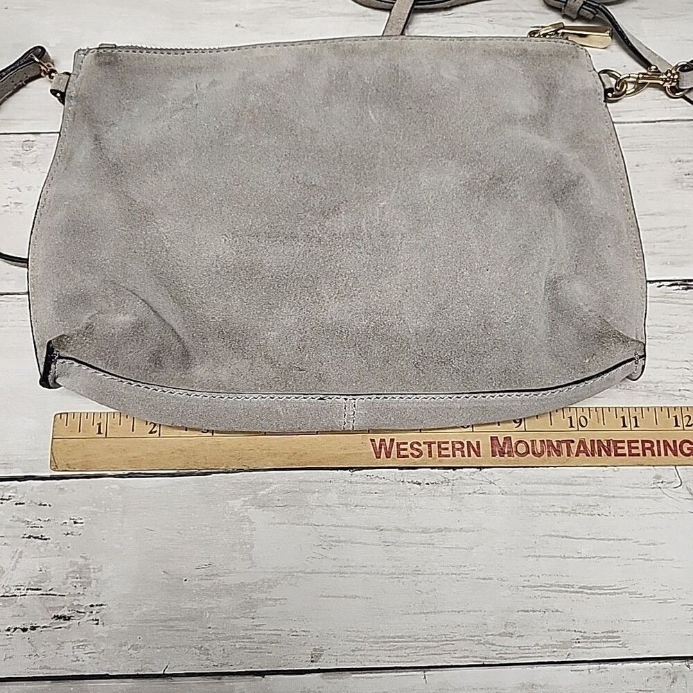 H&M Gray 100% Suede Shell Crossbody Bag Leather  Purse Small Travel - Picture 6 of 14